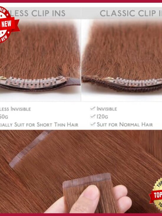 16 Inch Human Hair Clip-In Extensions, 130g 7pcs, Seamless PU Skin Weft main image 5